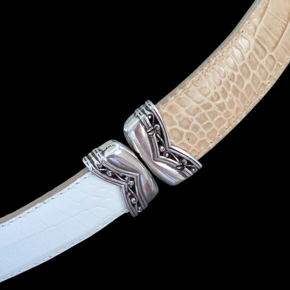Brighton Statement Belt 32 REVERSIBLE White Tan Croc Silver B2701 Women ML VTG - Picture 6 of 16
